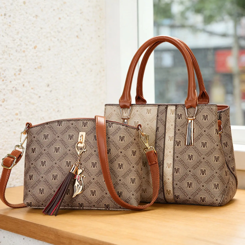 Vintage Zipper - Women's Handbag Set with Shoulder Bag,