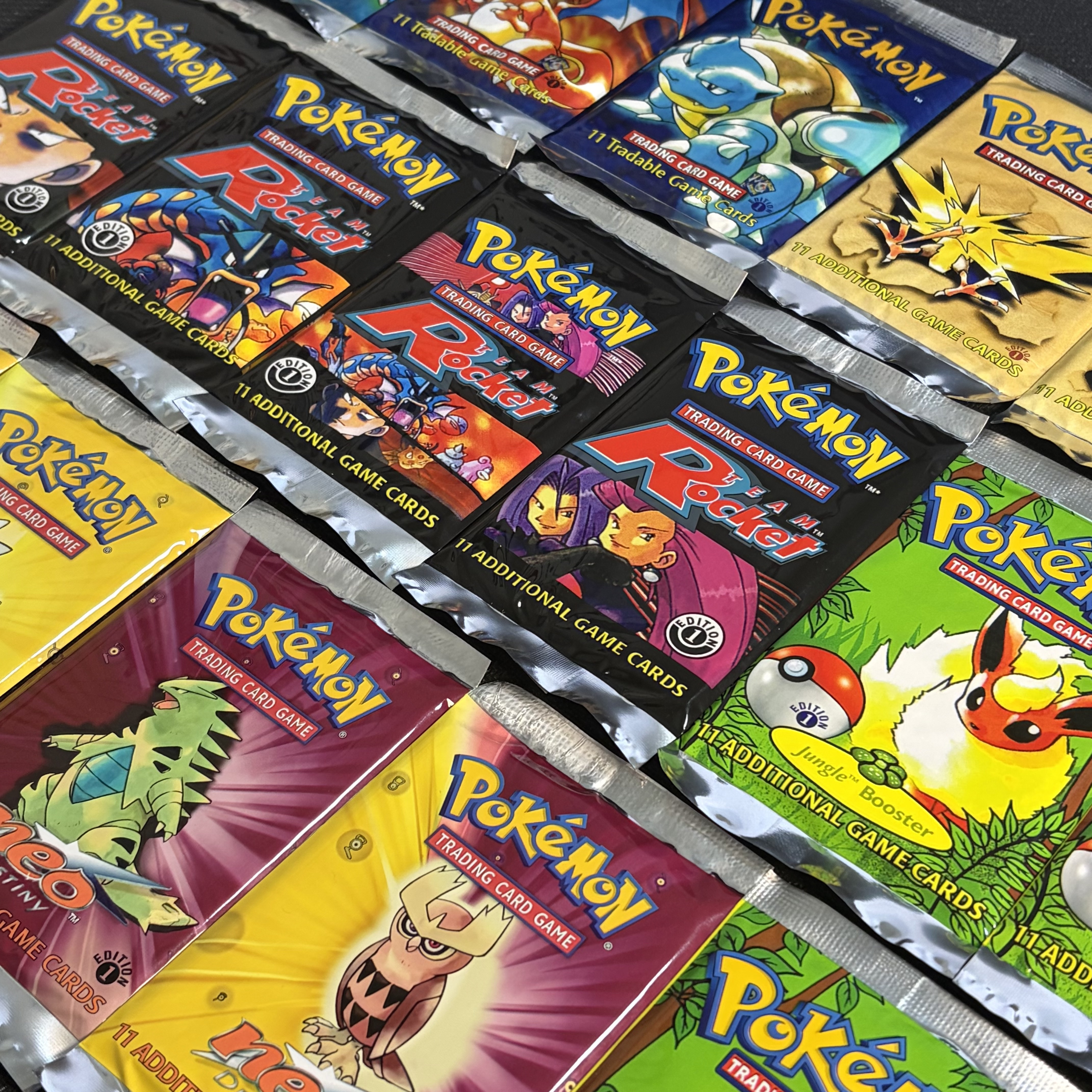 Vintage Collectible Cards - PKM Booster Pack TEAM ROCKET/BASESET/FOSSIL/JUNGLE/DESTINY(N4) 1stEdition