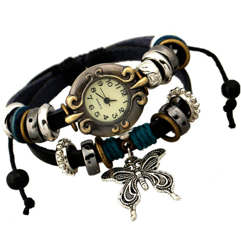 Vintage Watch Crystal - Handmade Butterfly Beads Bracelet Quartz Watch