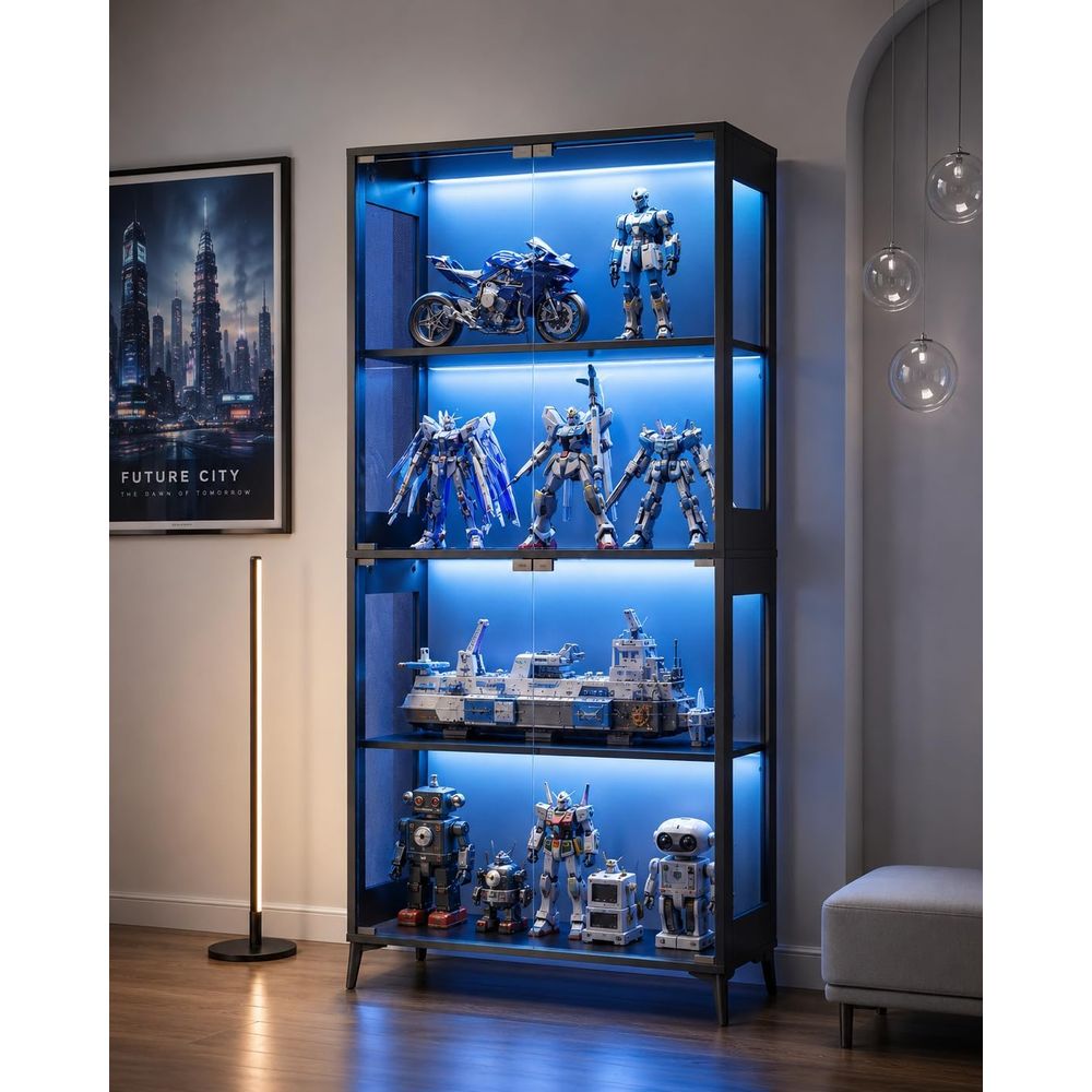 Collectible & Vintage Dolls For Wedding - 4-Tier Glass Display Cabinet with Adjustable