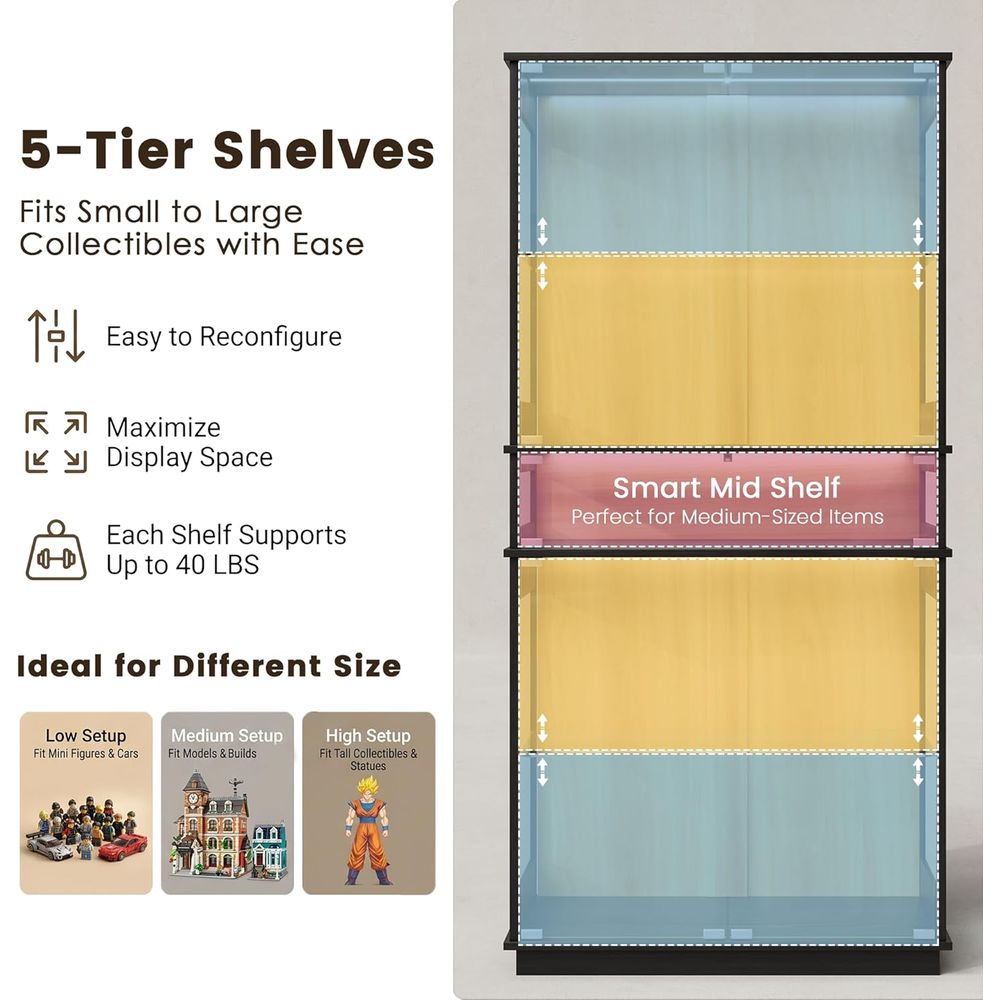 5-Shelf LED Lighted Glass Disp - Collectible & Vintage Dolls For Wedding recensione e prezzo