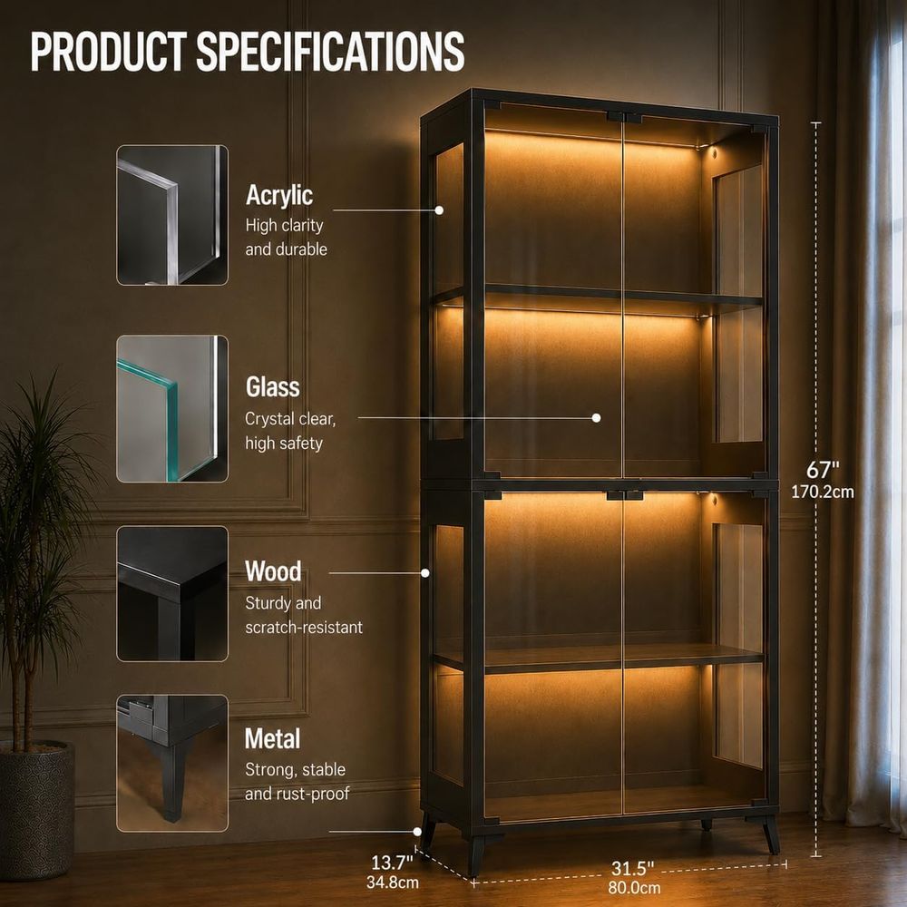 4-Tier Glass Display Cabinet w - Collectible & Vintage Dolls For Wedding recensione e prezzo